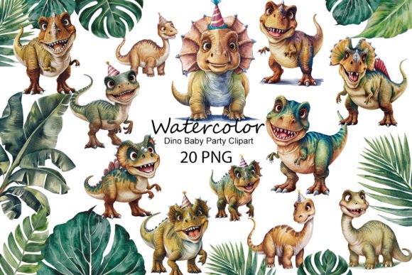 Download Watercolor Dino Baby Party Clipart - Dino Collection