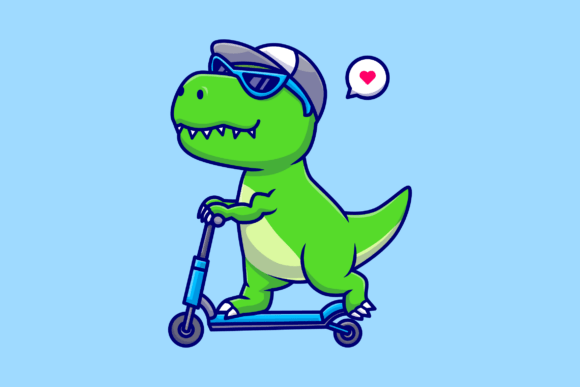 Download Cute Dino Riding Scooter Cartoon - Dino Collection